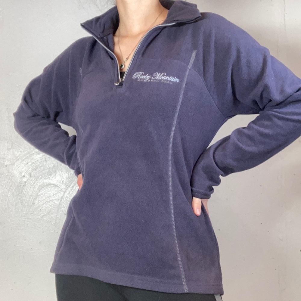 Soft Dark Purple Microfleece Embroidered Quarter Zip Pullover